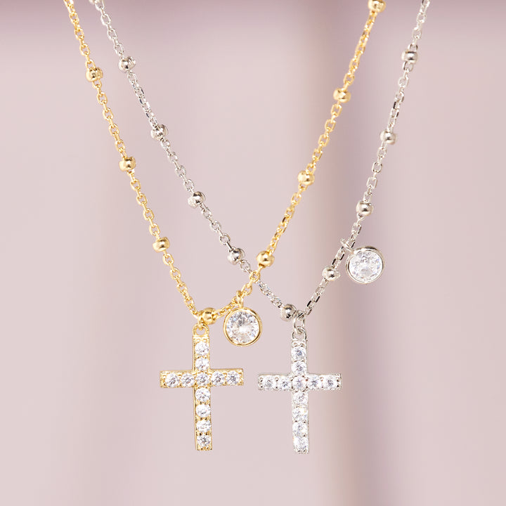 Sterling Silver CZ Bezel and Cross Necklace