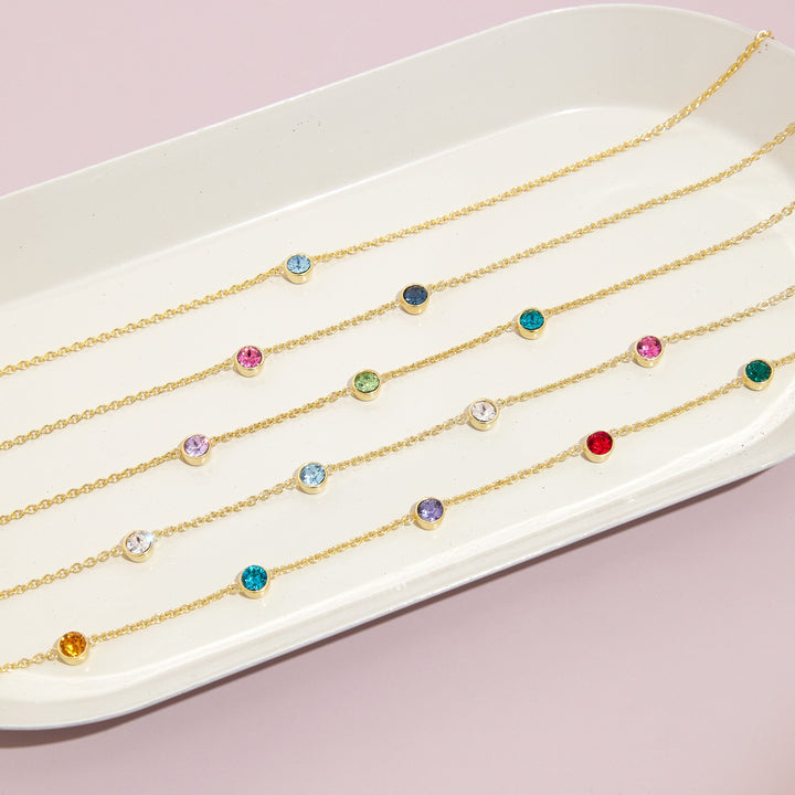 Three Stone Floating Bezel Set Birthstone Necklace