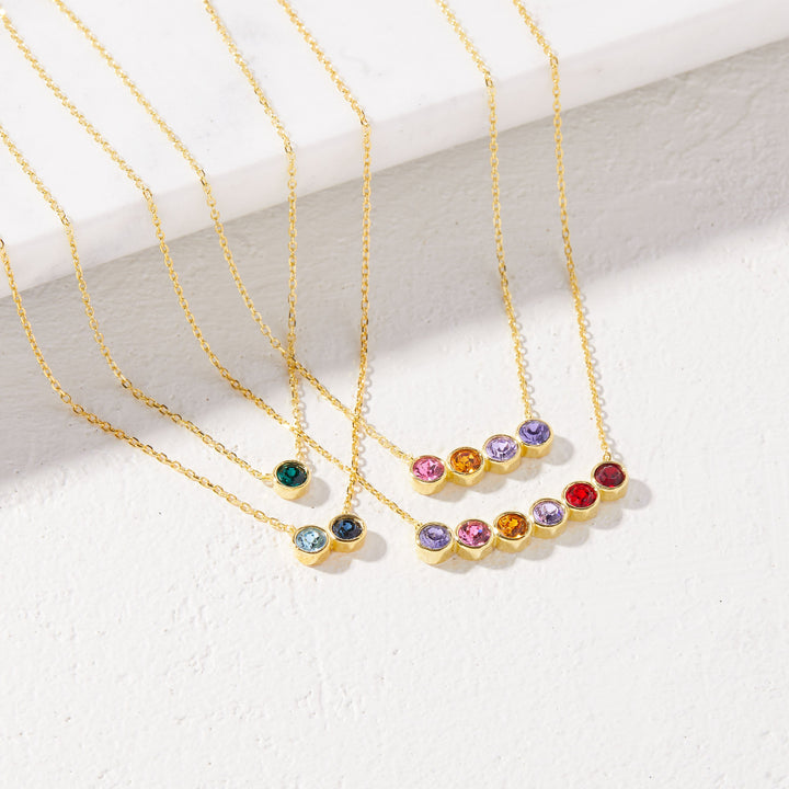 3 Stone Birthstone Bezel Set Gold Necklace