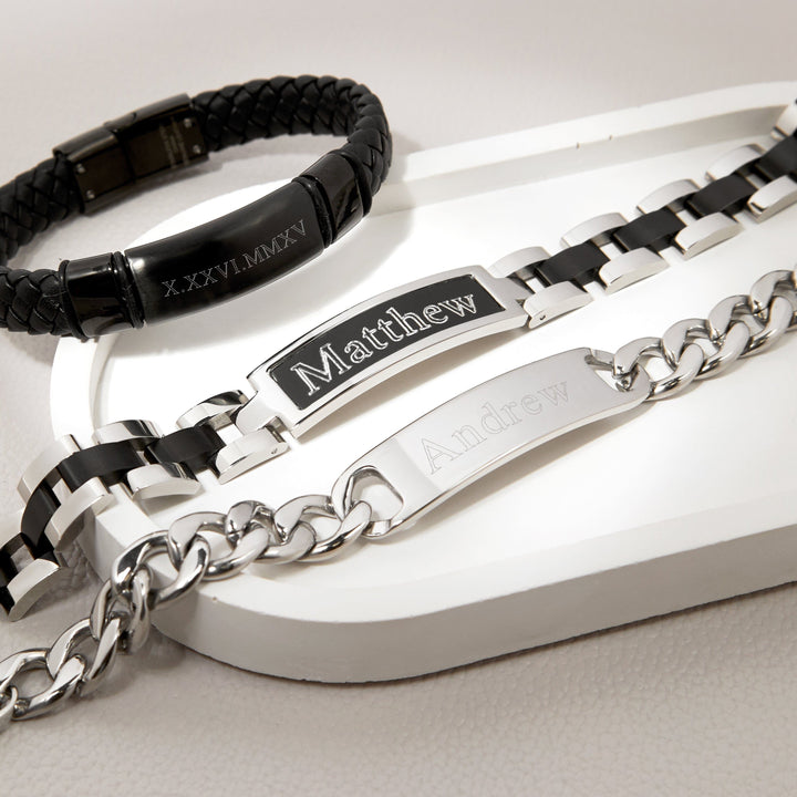 Black and Silver Steel Men's Engravble ID Bracelet