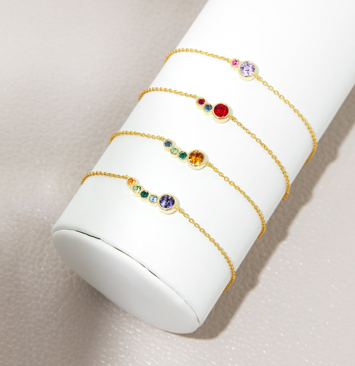 Two Birthstone Mother and Child Gold Bracelet