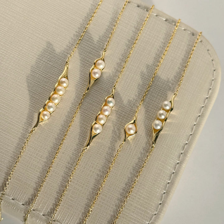 Gold Plated Three Peas in a Pod Pearl Bracelet