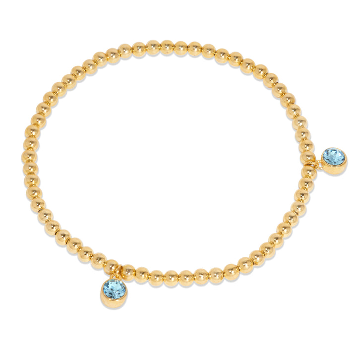 Two Gold Bezel Birthstone Charm Bead Bracelet