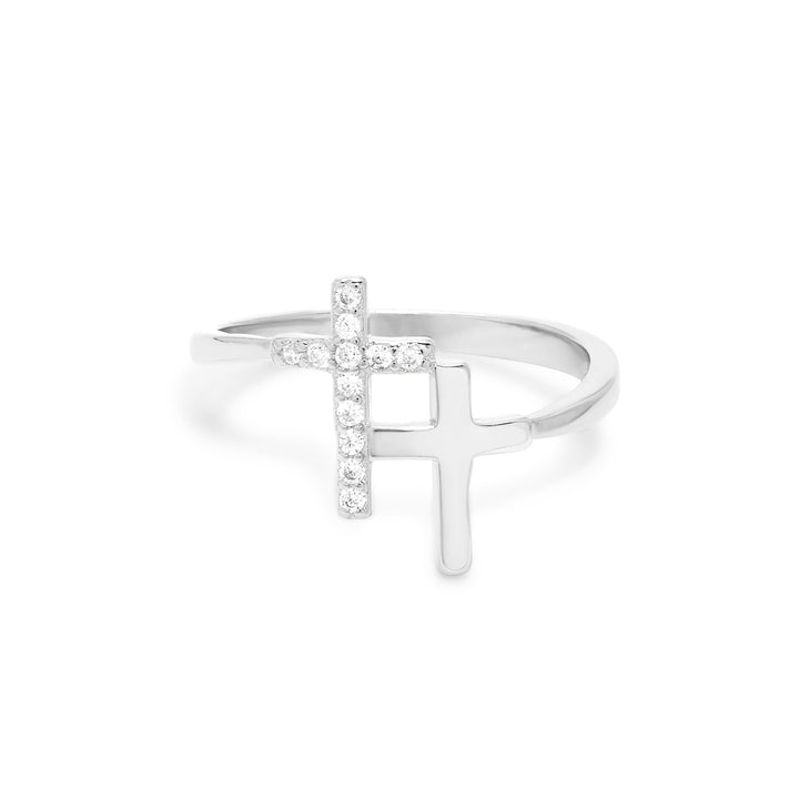 Sterling Silver CZ Double Cross Ring