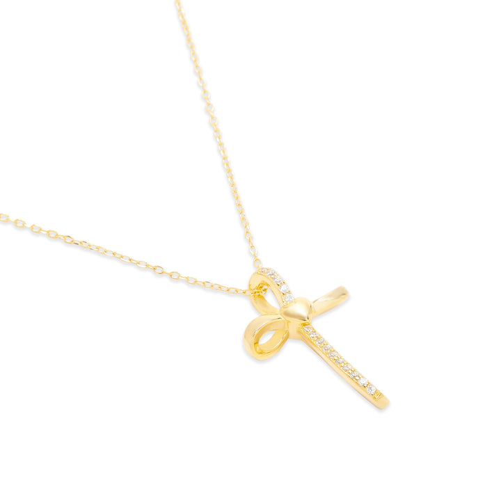 Gold Plated CZ Looped Heart Cross Pendant