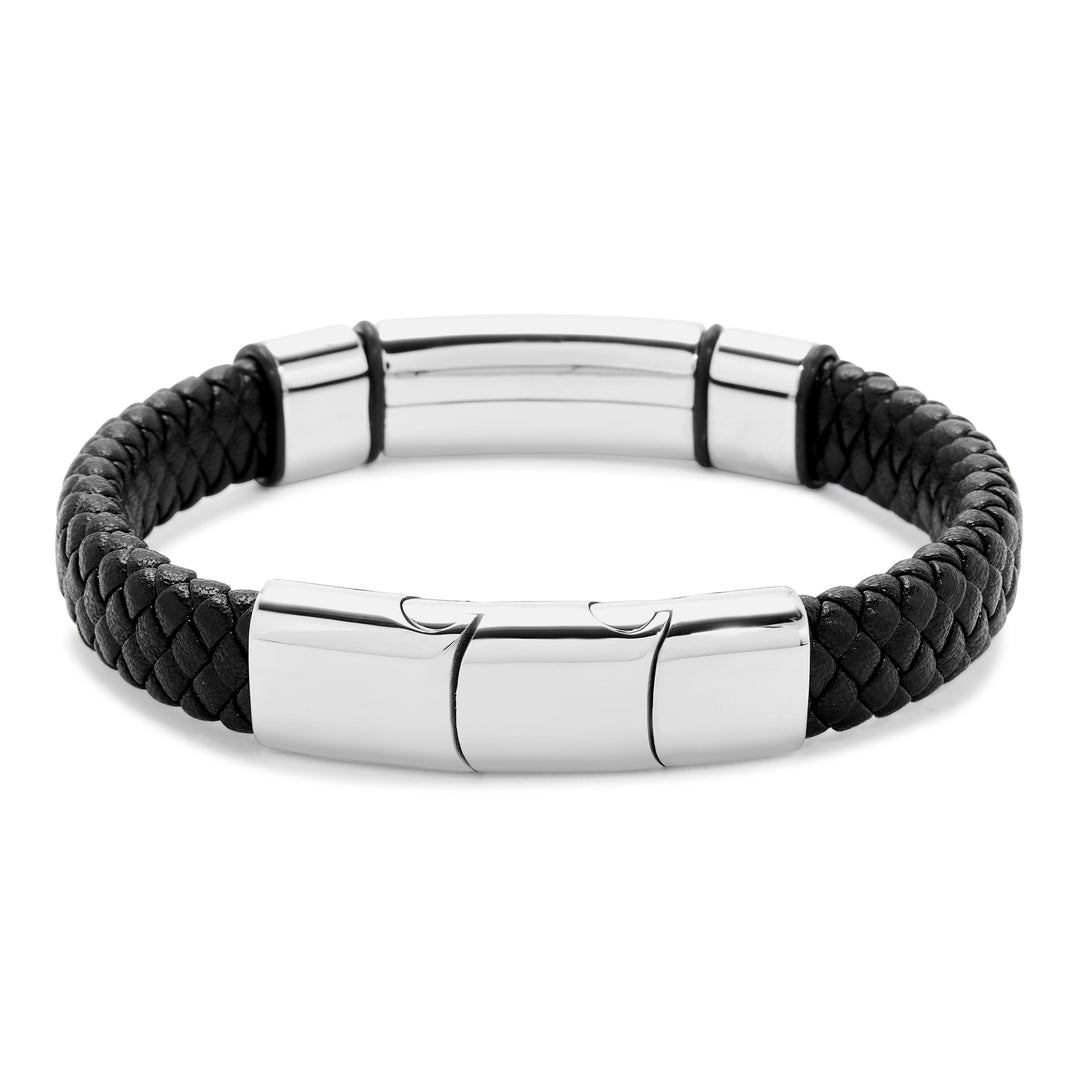 Men's Genuine Leather Stainless Steel Engravable Bracelet