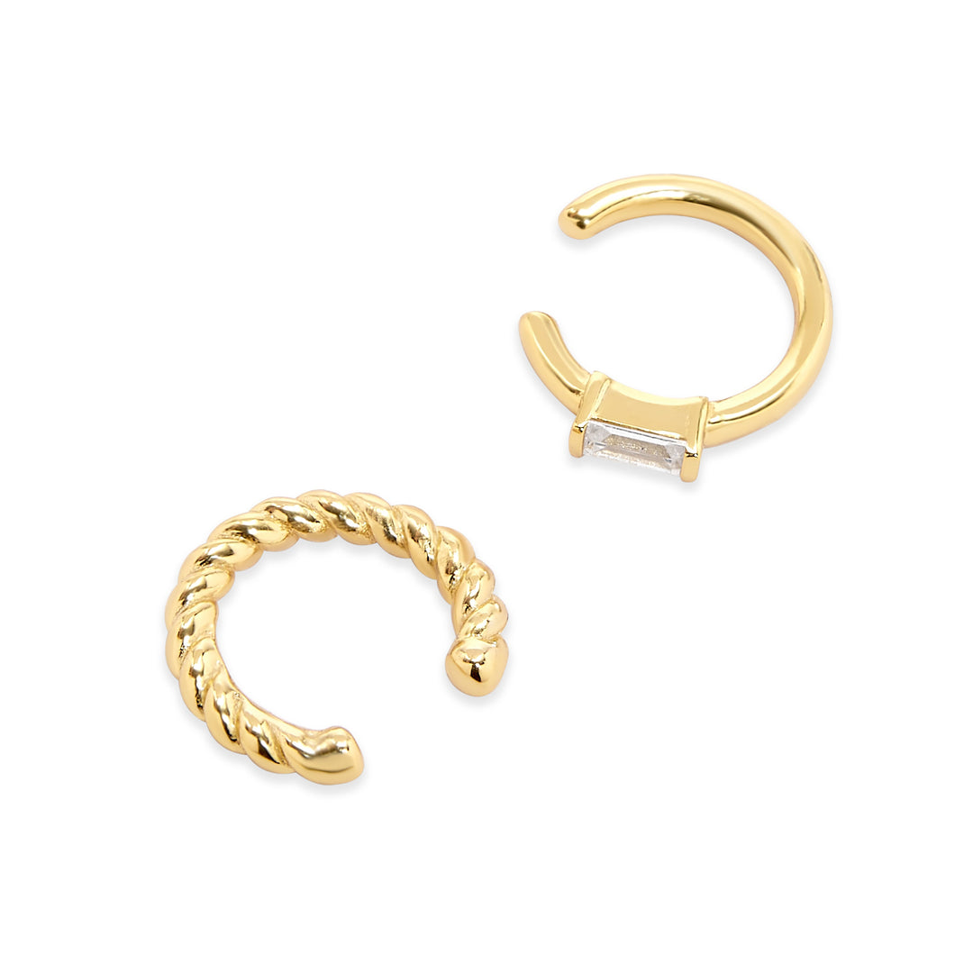 Gold Plated CZ and Textured Ear Cuff Set