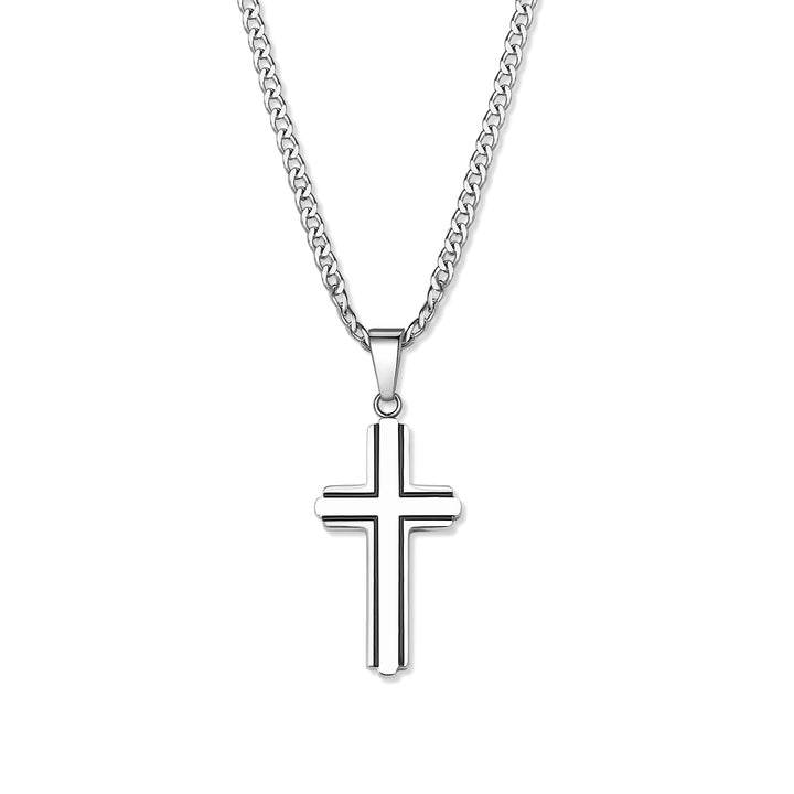 Men's Stainless Steel Black Inlay Cross Pendant