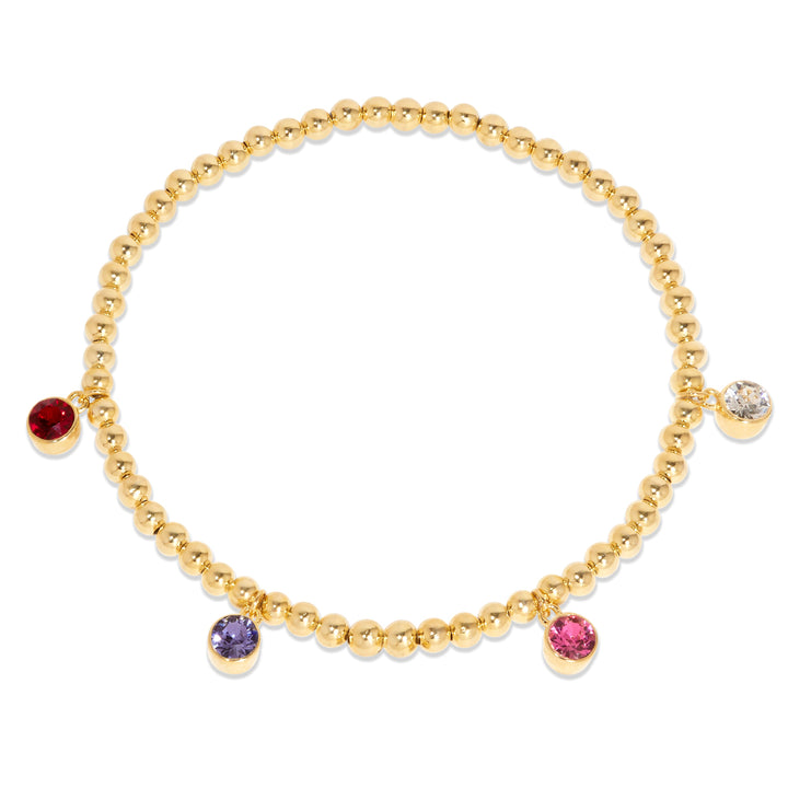 Four Gold Bezel Birthstone Charm Bead Bracelet