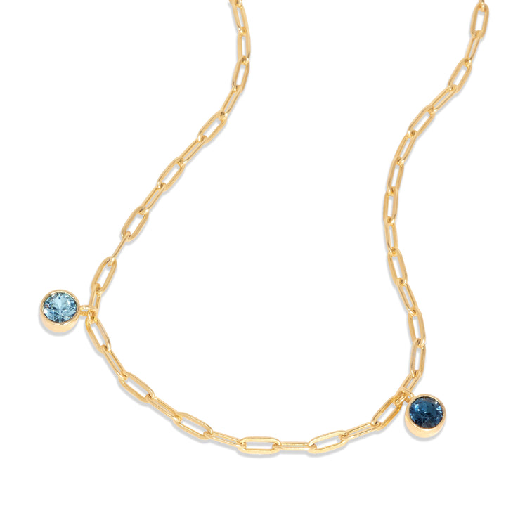 Two Gold Paperclip Chain Birthstone Charm Necklace