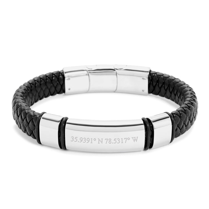 Men's Genuine Leather Stainless Steel Coordinate Bracelet