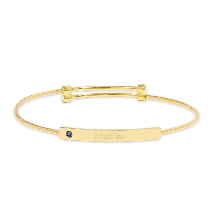 Engravable Gold Birthstone Bar Bangle Bracelet