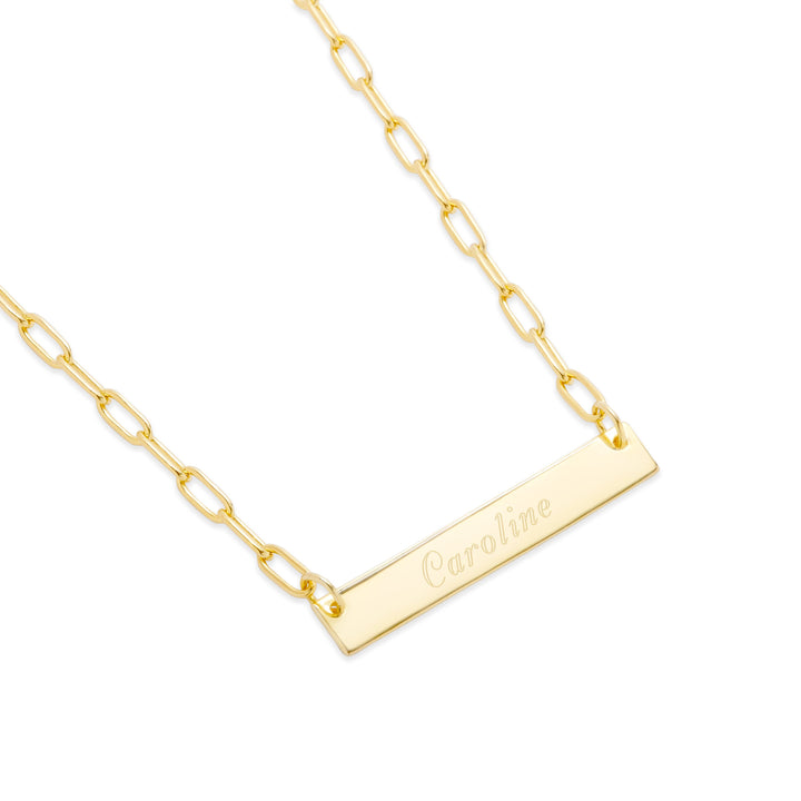 Engravable Paperclip Chain Gold Name Bar Necklace