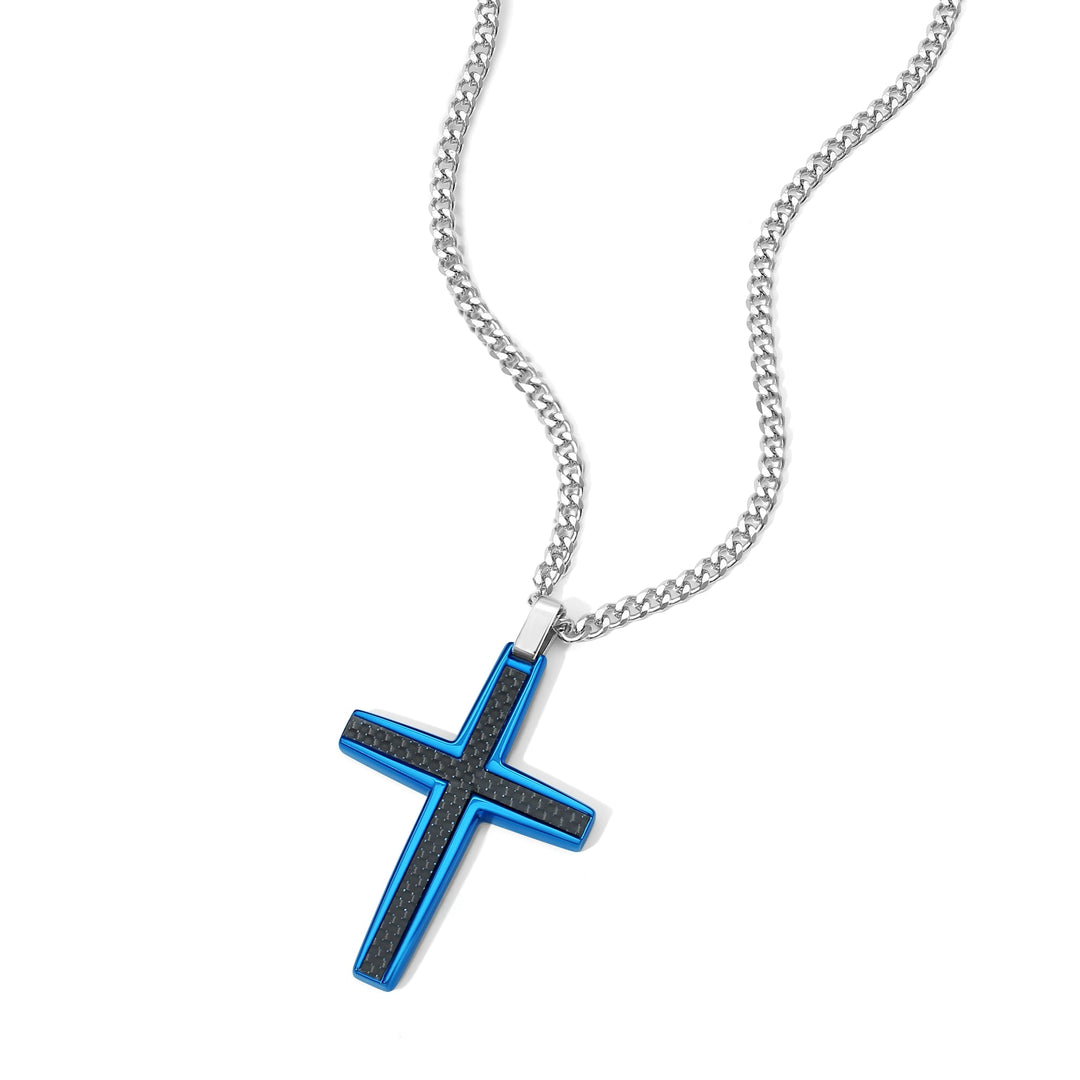 Men's Blue Stainless Steel Cross Pendant