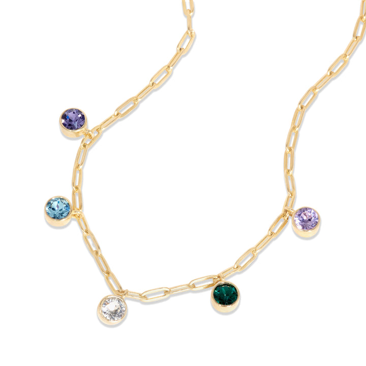 Five Gold Paperclip Chain Birthstone Charm Necklace