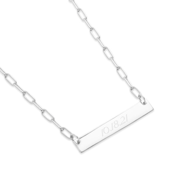 Engravable Paperclip Chain Date Bar Necklace