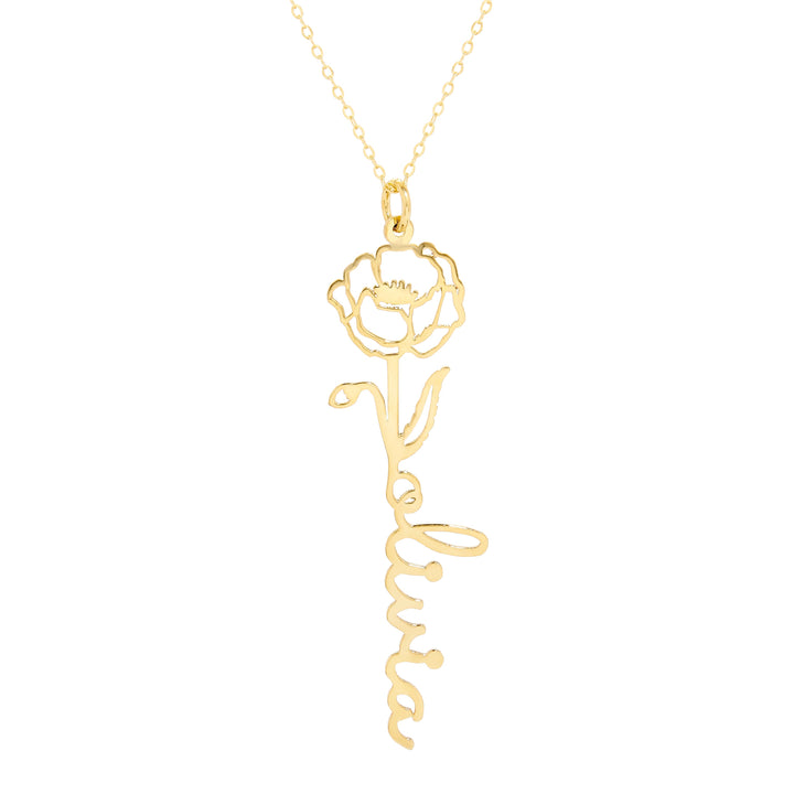 August Gold Birth Flower Name Necklace - Poppy