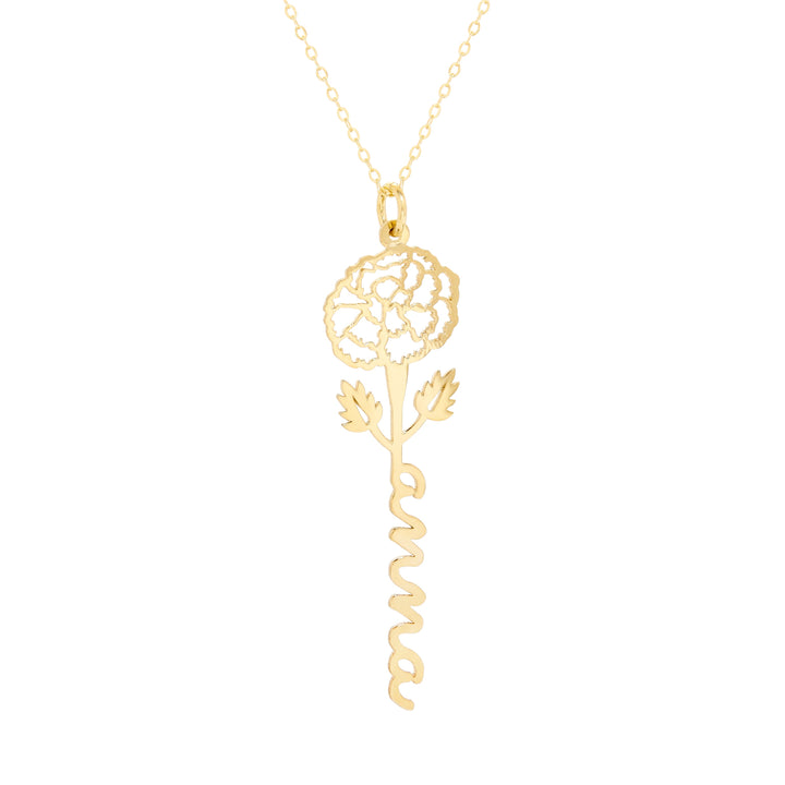 October Gold Birth Flower Name Necklace - Marigold