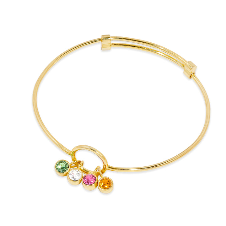 Four Stone Gold Birthstone Charm Bangle Bracelet