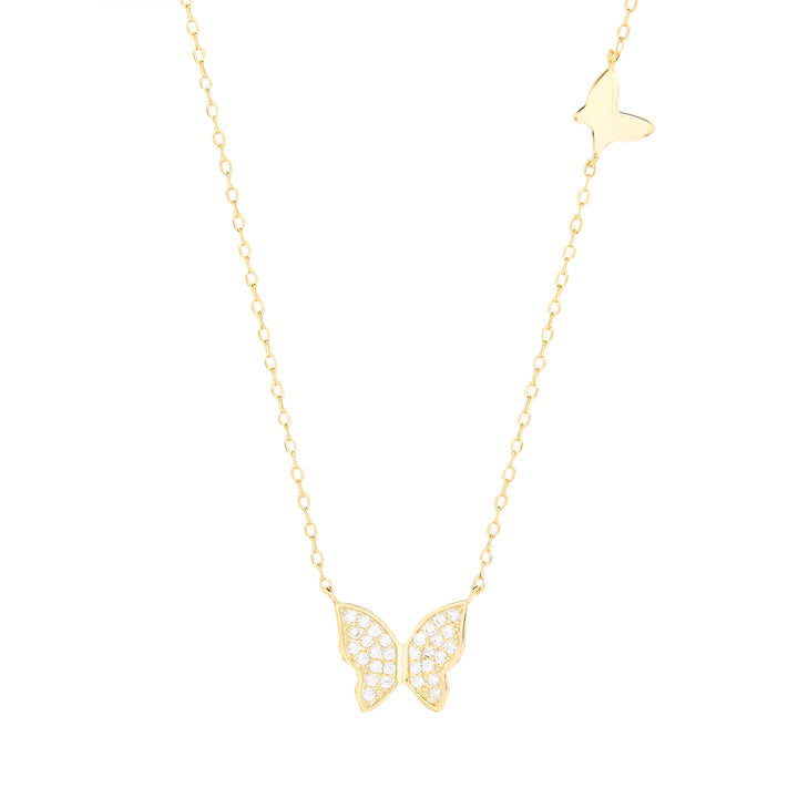 Gold Plated Double CZ Butterfly Necklace