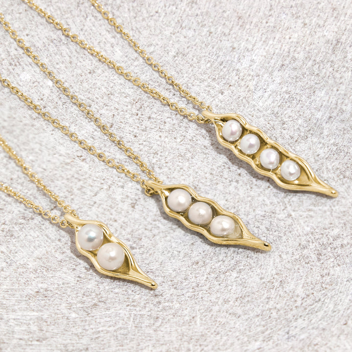 Gold Plated Three Peas in a Pod Pearl Necklace