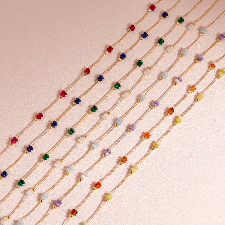 February Gold Beaded Birthstone Necklace