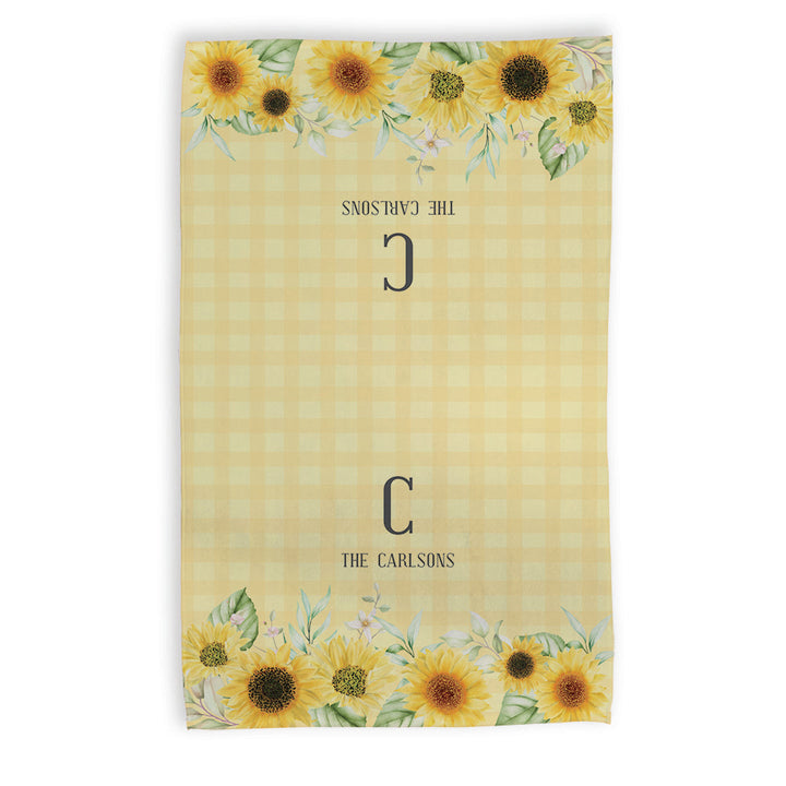 Sunflowers and Plaid Initial and Name Hand Towel