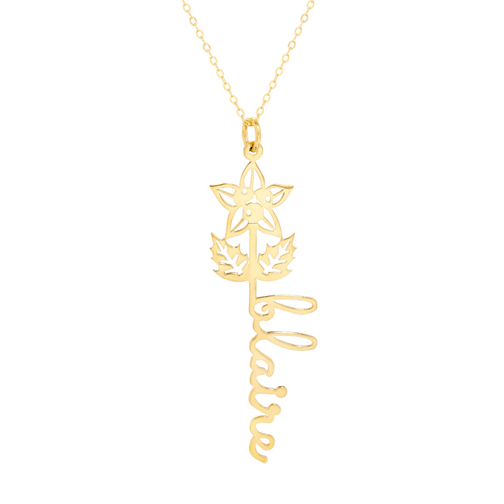 December Gold Birth Flower Name Necklace - Holly