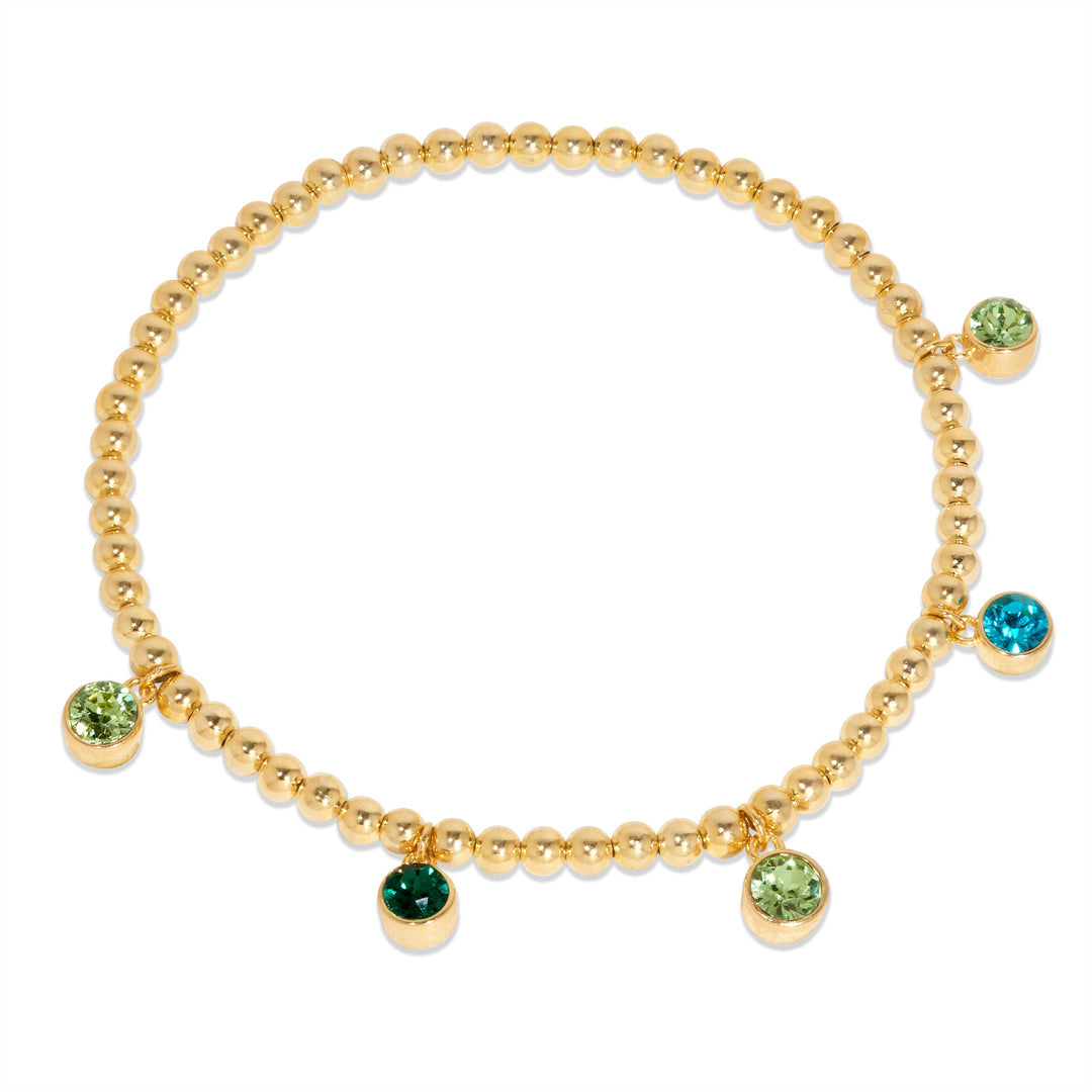 Five Gold Bezel Birthstone Charm Bead Bracelet