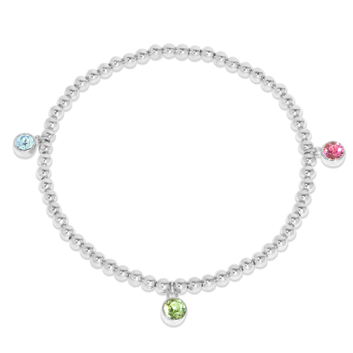 Three Bezel Birthstone Charm Bead Bracelet