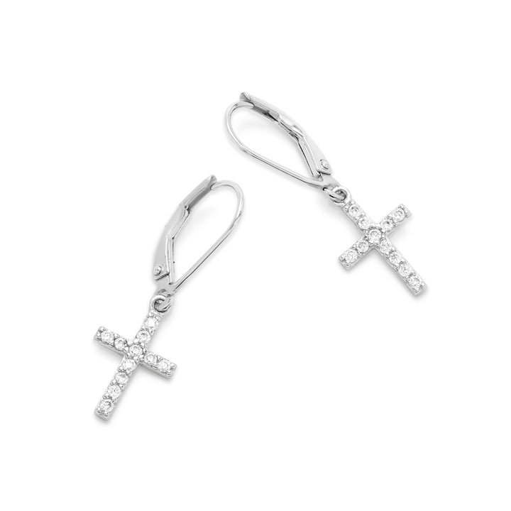 Sterling Silver CZ Cross Drop Earrings