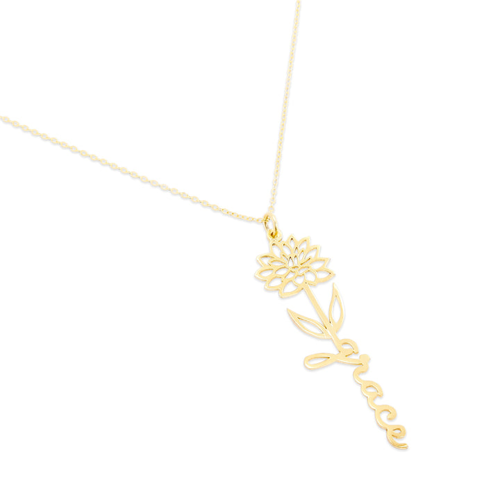 November Gold Birth Flower Name Necklace - Chrysanthemum