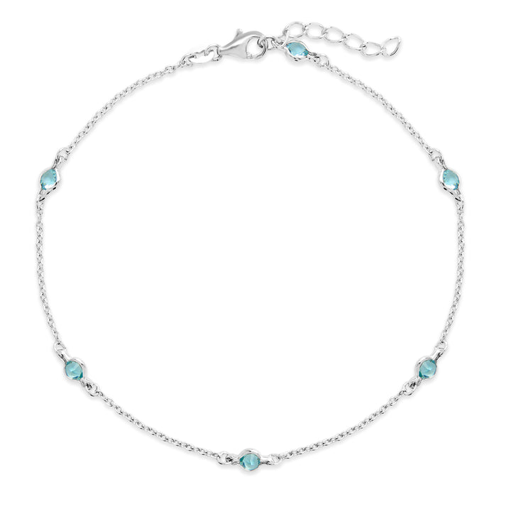 Sparkling Blue Topaz CZs Studded Chain Anklet