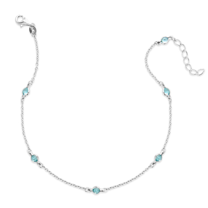 Sparkling Blue Topaz CZs Studded Chain Anklet