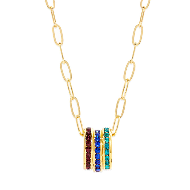 Custom Gold Paperclip Chain Stackable Eternity Birthstone Charm Necklace