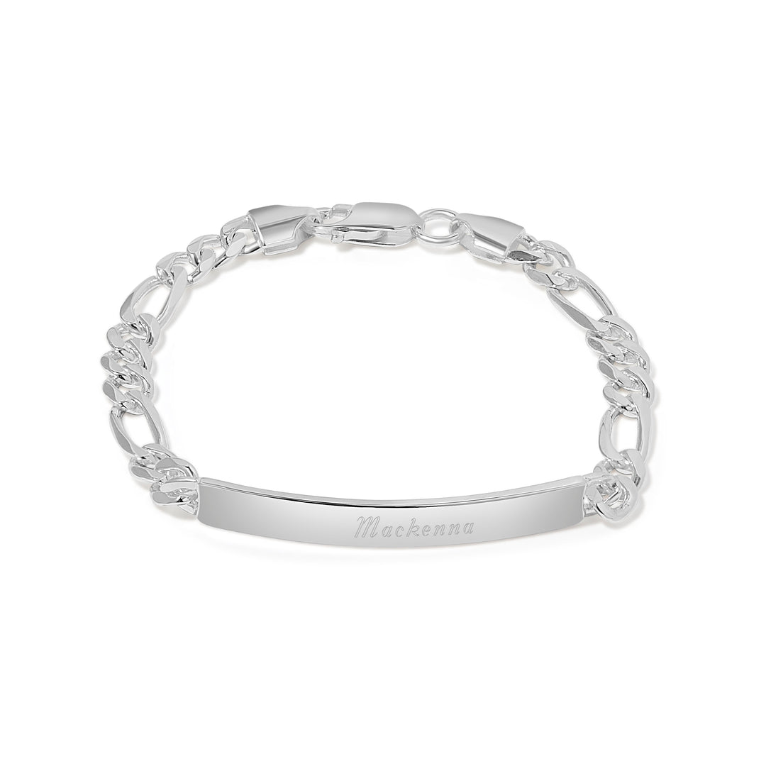 Silver Figaro Link ID Bracelet