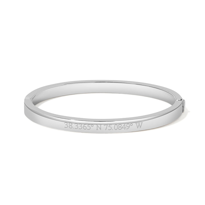 Custom Coordinate 5mm Flat Silver Bangle Bracelet