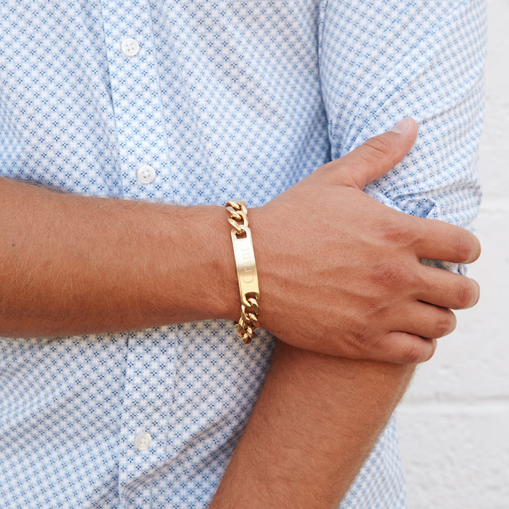 Engravable Men's Gold ID Curb Link Bracelet