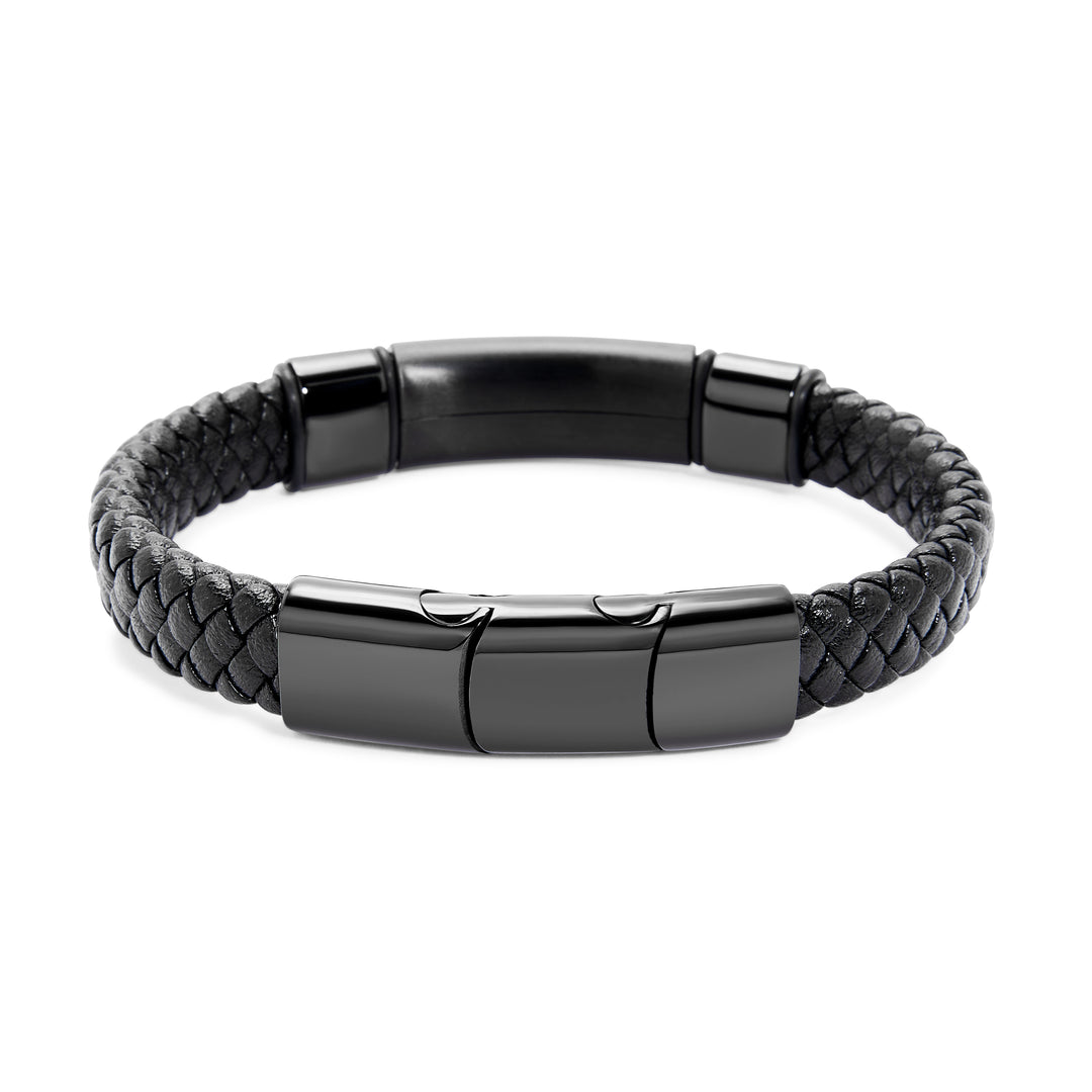 Men's Black Leather Coordinate ID Bracelet