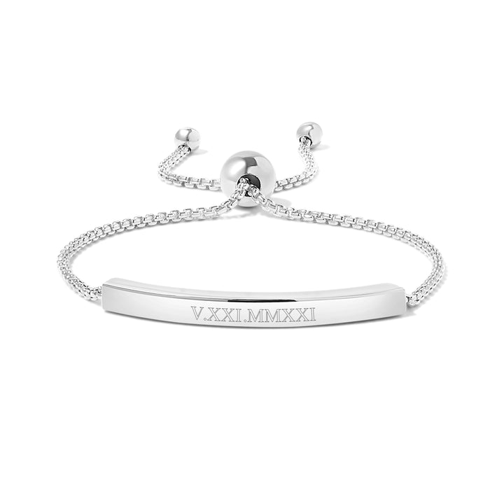 Roman Numeral Name Bar Silver Bolo Bracelet