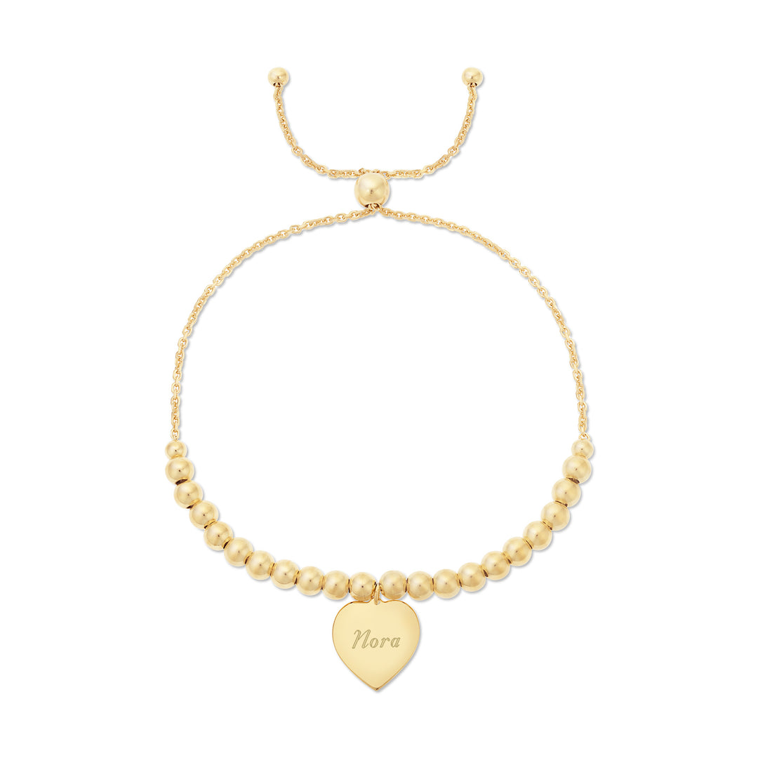 Engravable Heart Tag Beaded Gold Bolo Bracelet