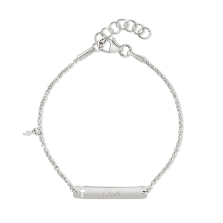 Engravable Kid's Silver ID Cross Bracelet