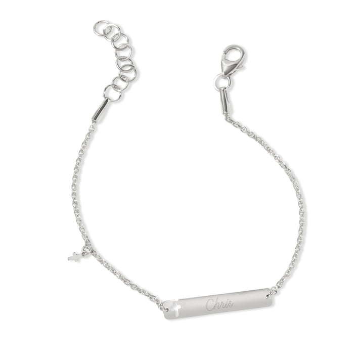 Engravable Kid's Silver ID Cross Bracelet