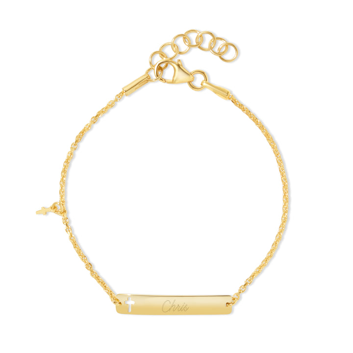 Engravable Kid's Gold ID Cross Bracelet