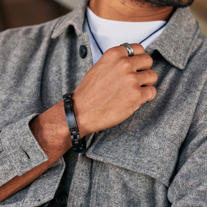 Men's Custom Roman Numeral Black Plate Bracelet