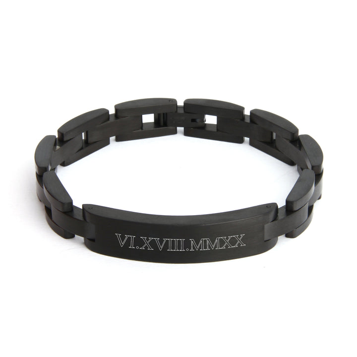 Men's Custom Roman Numeral Black Plate Bracelet