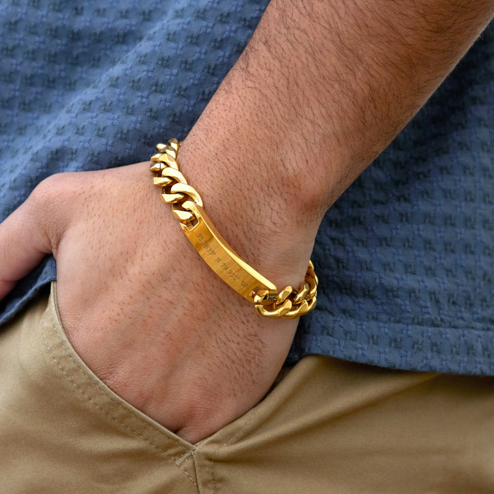 Men's Custom Coordinate Gold Curb Link Bracelet