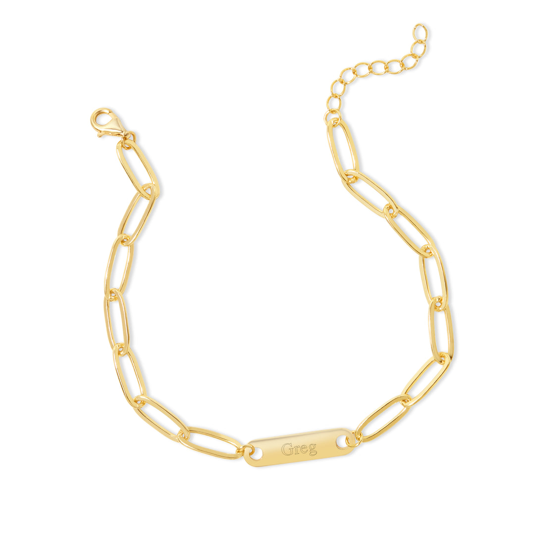 Gold Plated Paperclip Chain Engravable Name Bar Bracelet