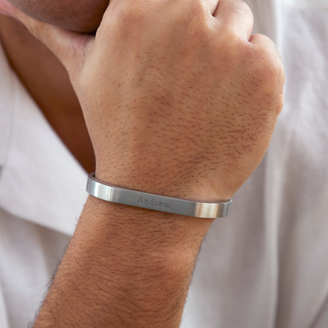 Men's Brushed Stainless Steel Rectangle Cuff Bracelet