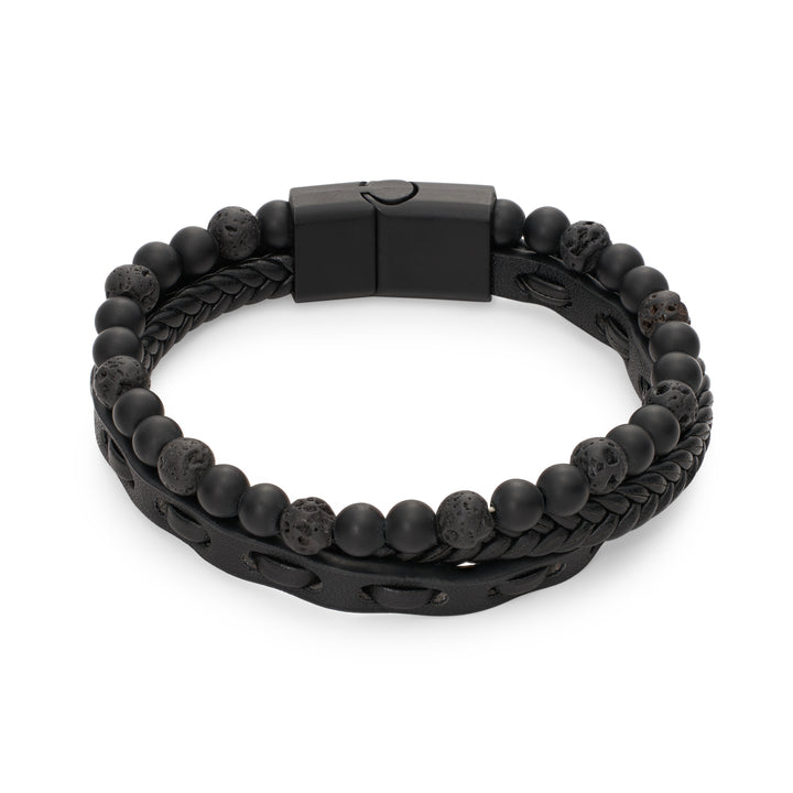 Men's Woven Leather and Beaded Bracelet